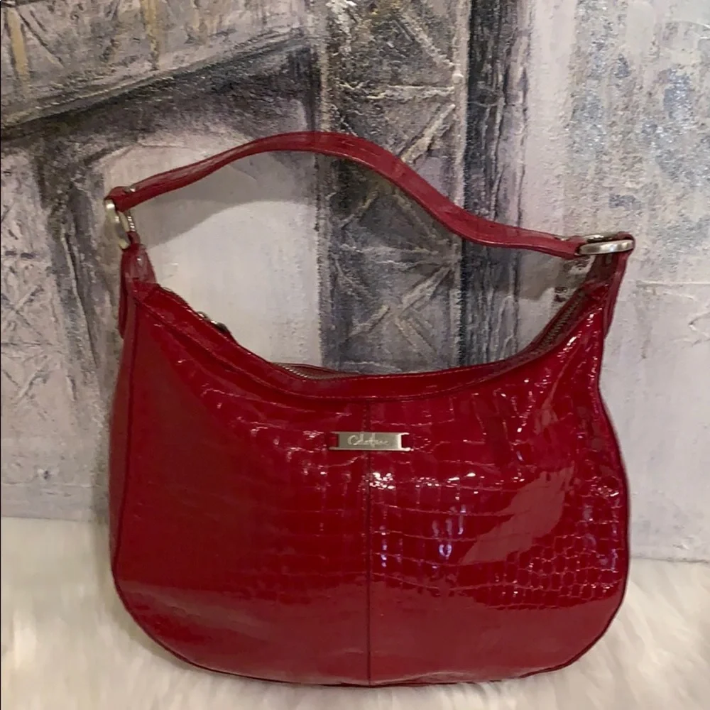 Cole Haan glossy Red leather crocodile Embossed bag